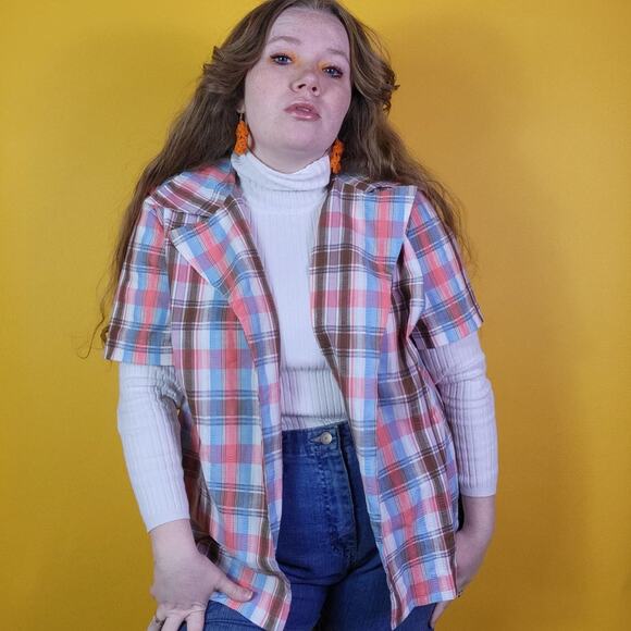 Vintage Handmade Plaid Top Notch Collar, L - Picture 1 of 4